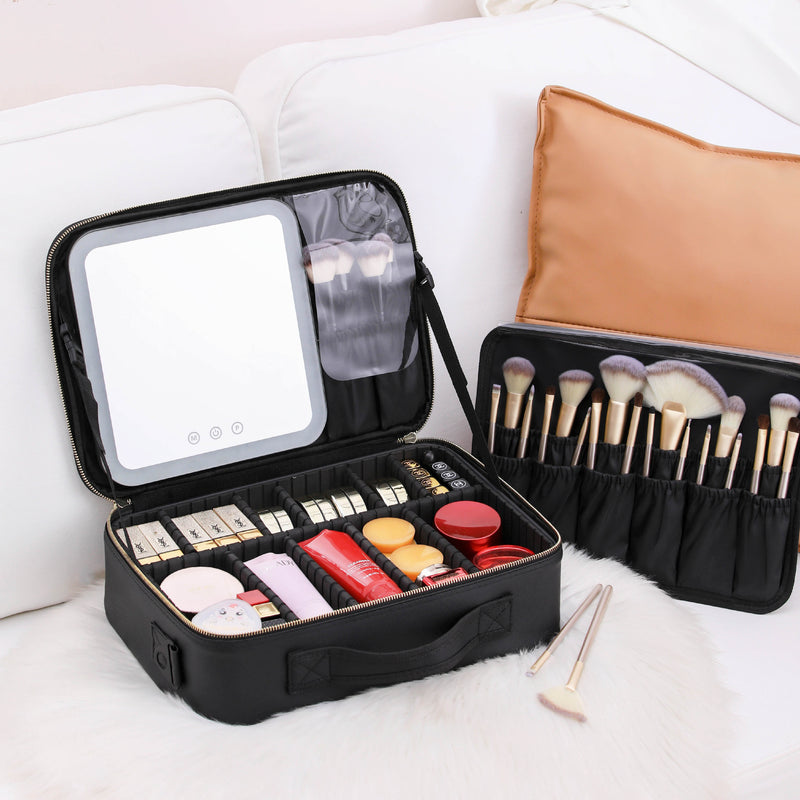 Portable LED makeup storage bag